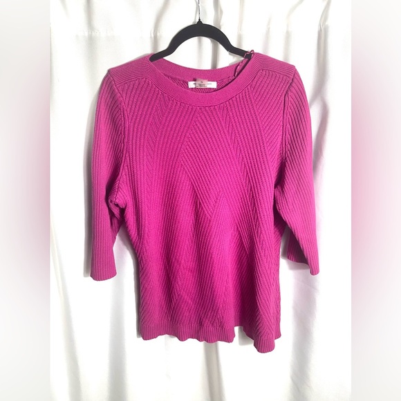 Allison Daley Plus 3X Fuchsia Ribbed Textured Knit Pullover Sweater - Picture 1 of 5